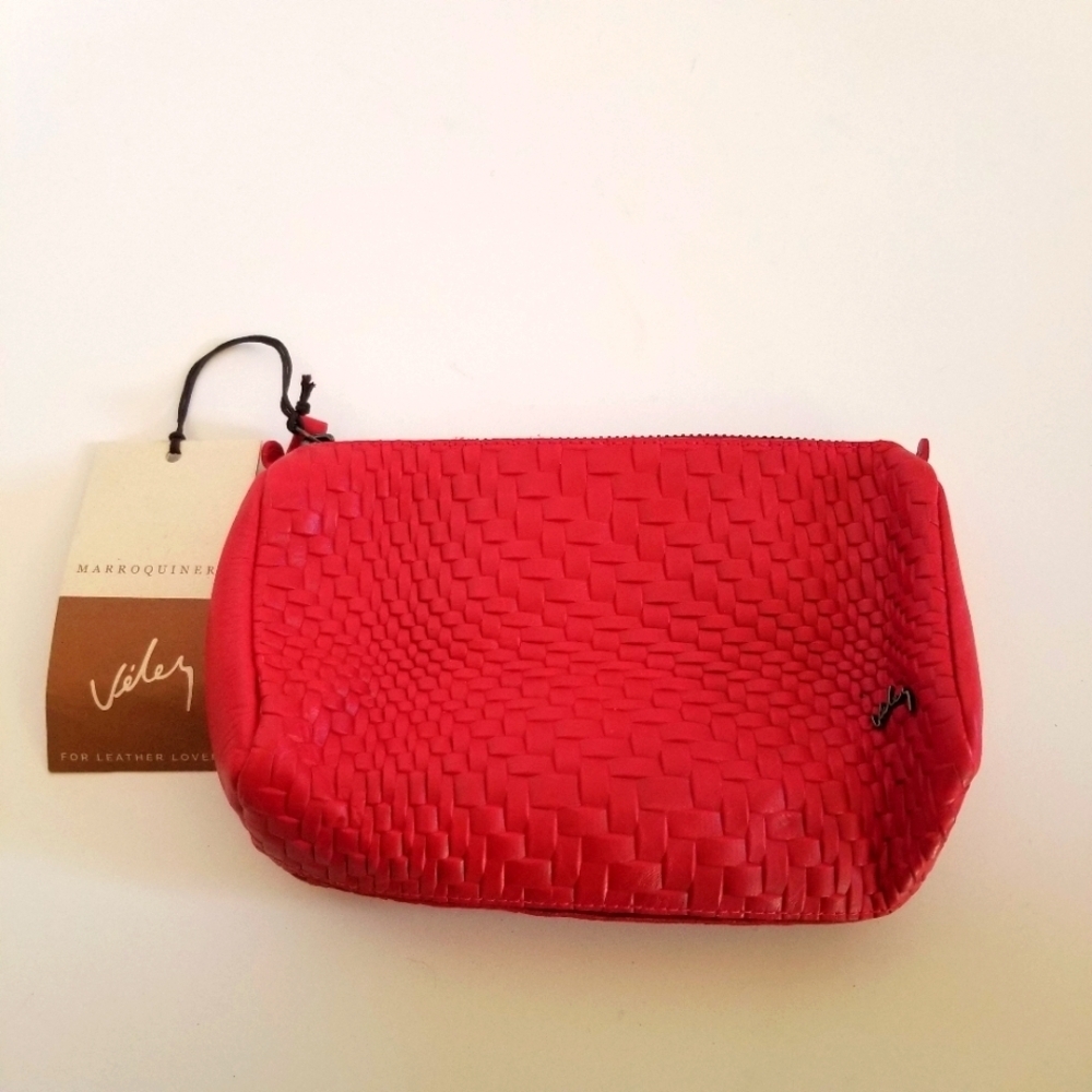 NWT Velez Leather Woven Red Zip Pouch Clutch Bag South American Brazil